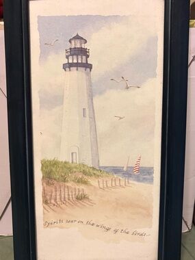 Lighthouse Coastal Print in Navy Frame - Nautical Wall Art